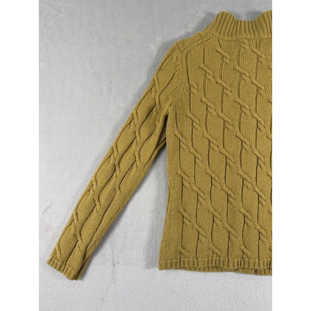Vintage Jones New York Mustard‎ Yellow Cable Knit Cardigan Mock Neck Size P/S - Picture 9 of 11